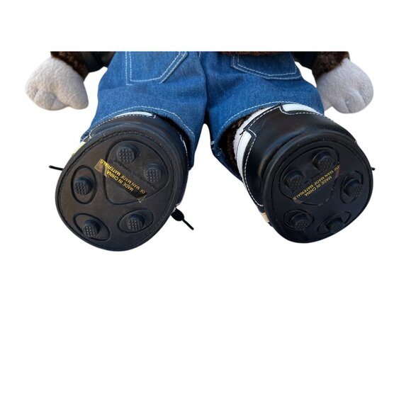 BAB Brown Monkey Plush Toy In Faux Leather Jacket & Denim Outfit With Sneakers - Picture 6 of 16